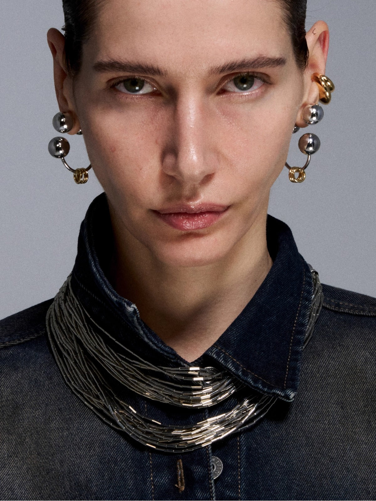 Reconstructed Dual-Tone Metallic Sphere Earrings