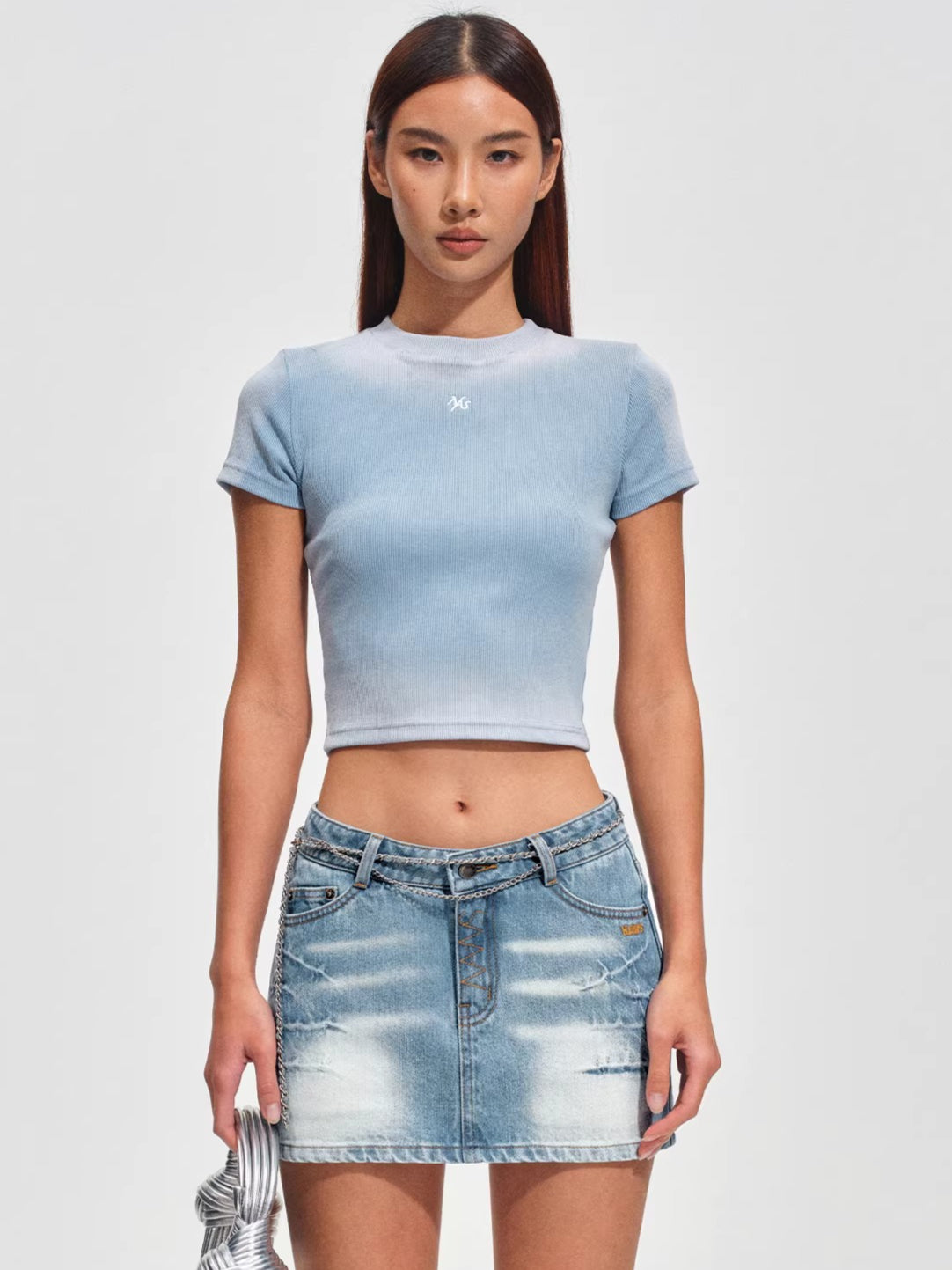Low-Waist A-Line Denim Mini Skirt