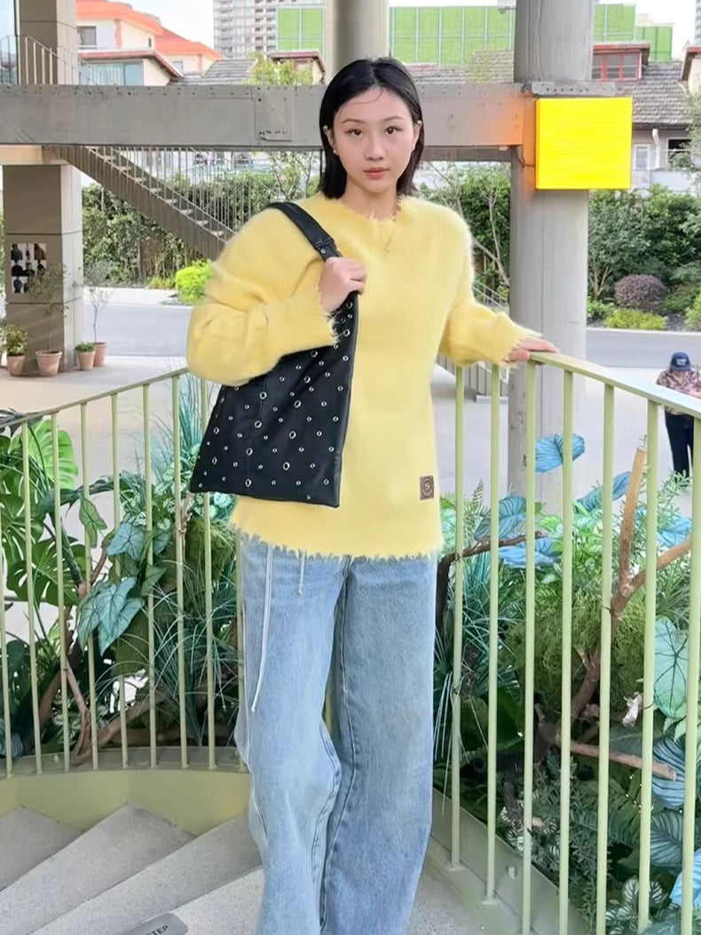 Asymmetric Tie-Detail Loop-Tab Denim Jeans