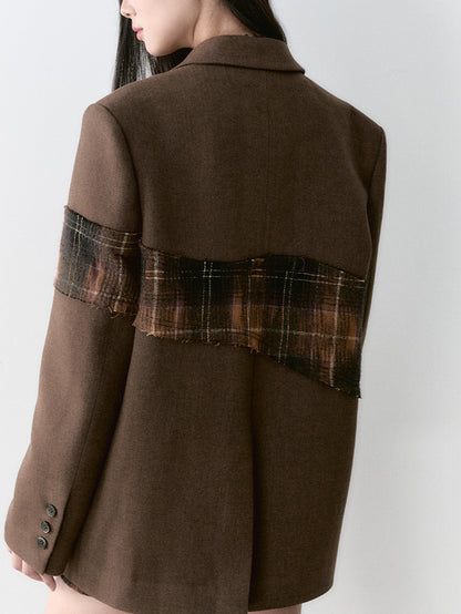 Wool Plaid Patchwork Mid-Length Coat