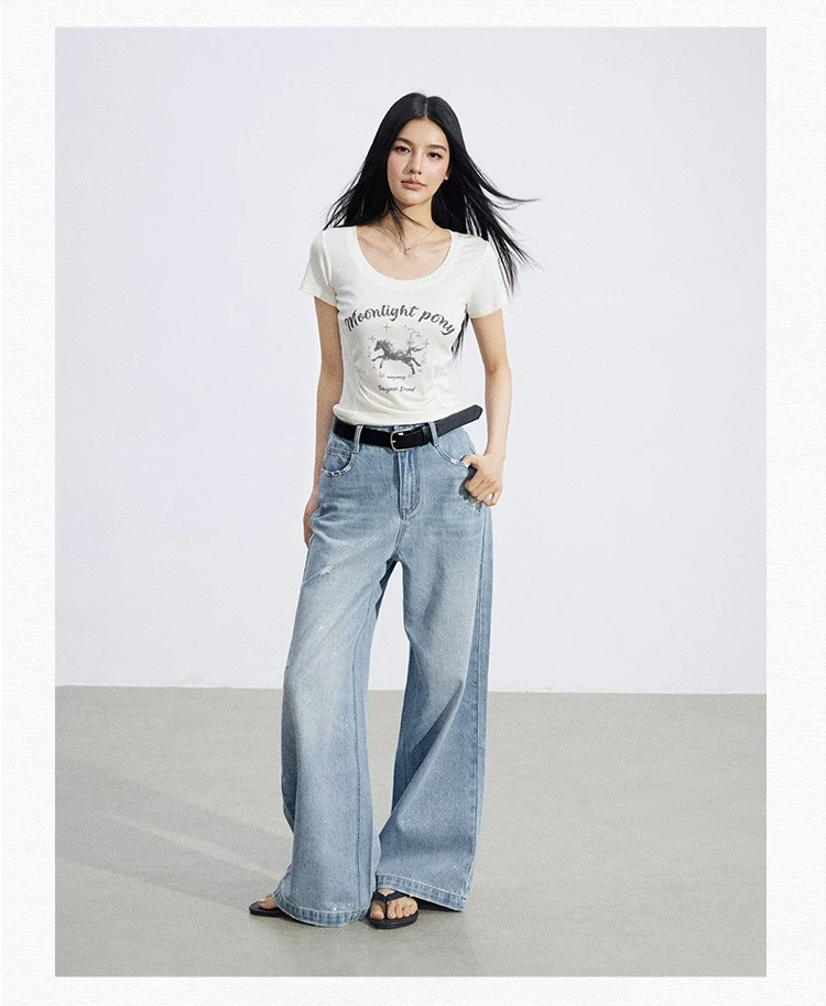Ice-Silk Lyocell Pony Graphic Fitted T-Shirt