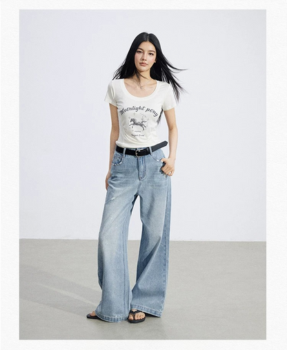 Ice-Silk Lyocell Pony Graphic Fitted T-Shirt