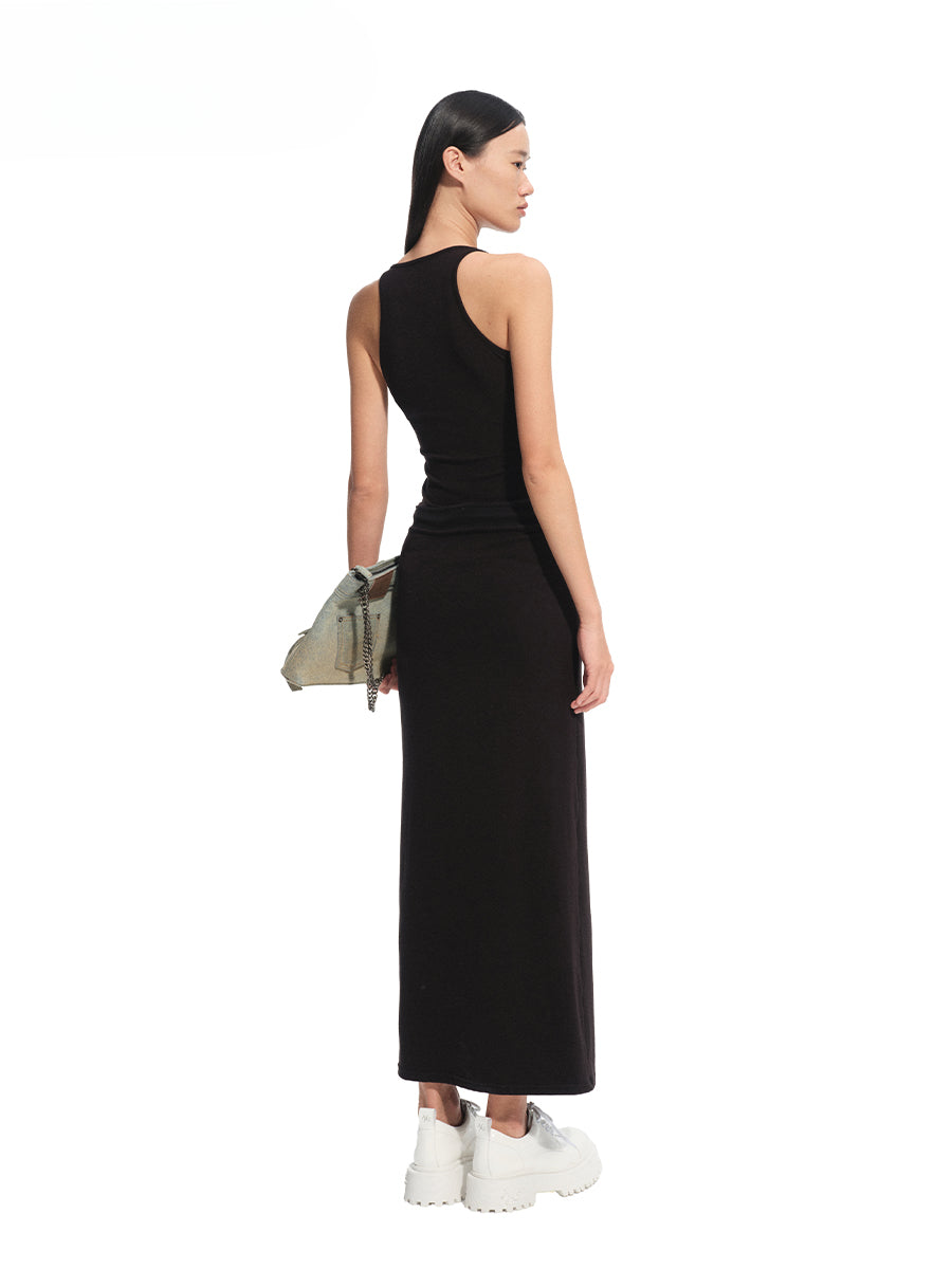 Contrast Color Fake Two-piece Waist Hollow Dress - CHINASQUAD