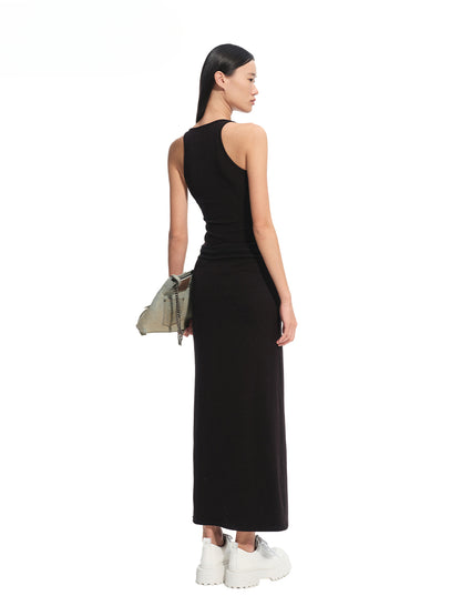 Contrast Color Fake Two-piece Waist Hollow Dress - CHINASQUAD