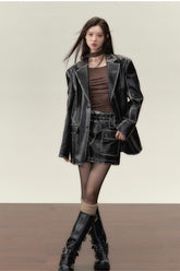 Faux Leather Jacket & Skirt Two-Piece Set - CHINASQUAD