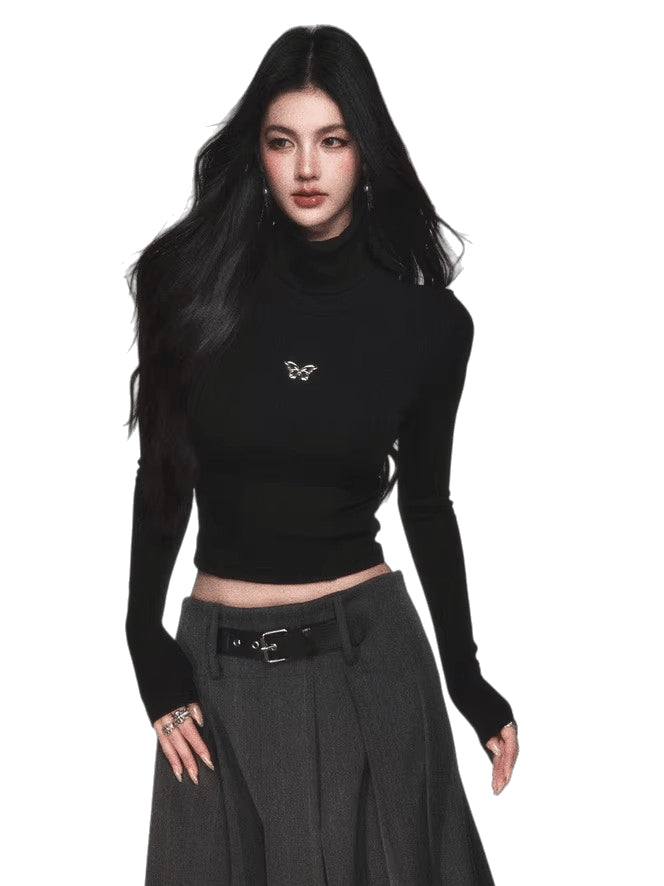 Ribbed Turtleneck Slim-Fit Knit T-Shirt