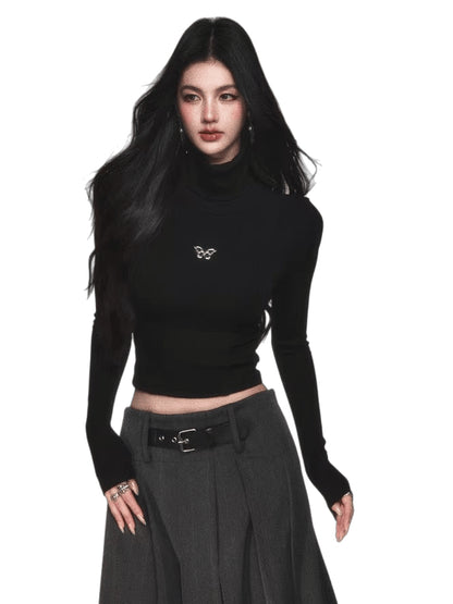 Ribbed Turtleneck Slim-Fit Knit T-Shirt