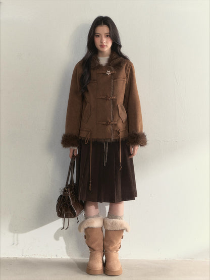 Charm Hazelnut Corduroy Pleated Skirt