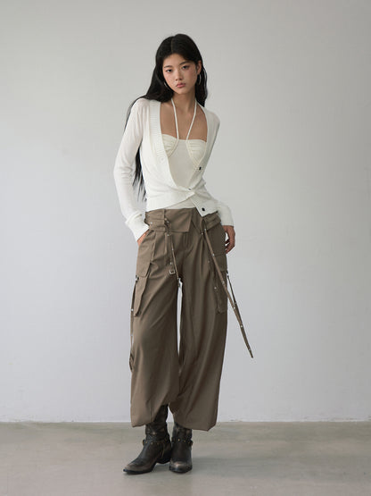 White Single-breasted Knitted Cardigan - CHINASQUAD