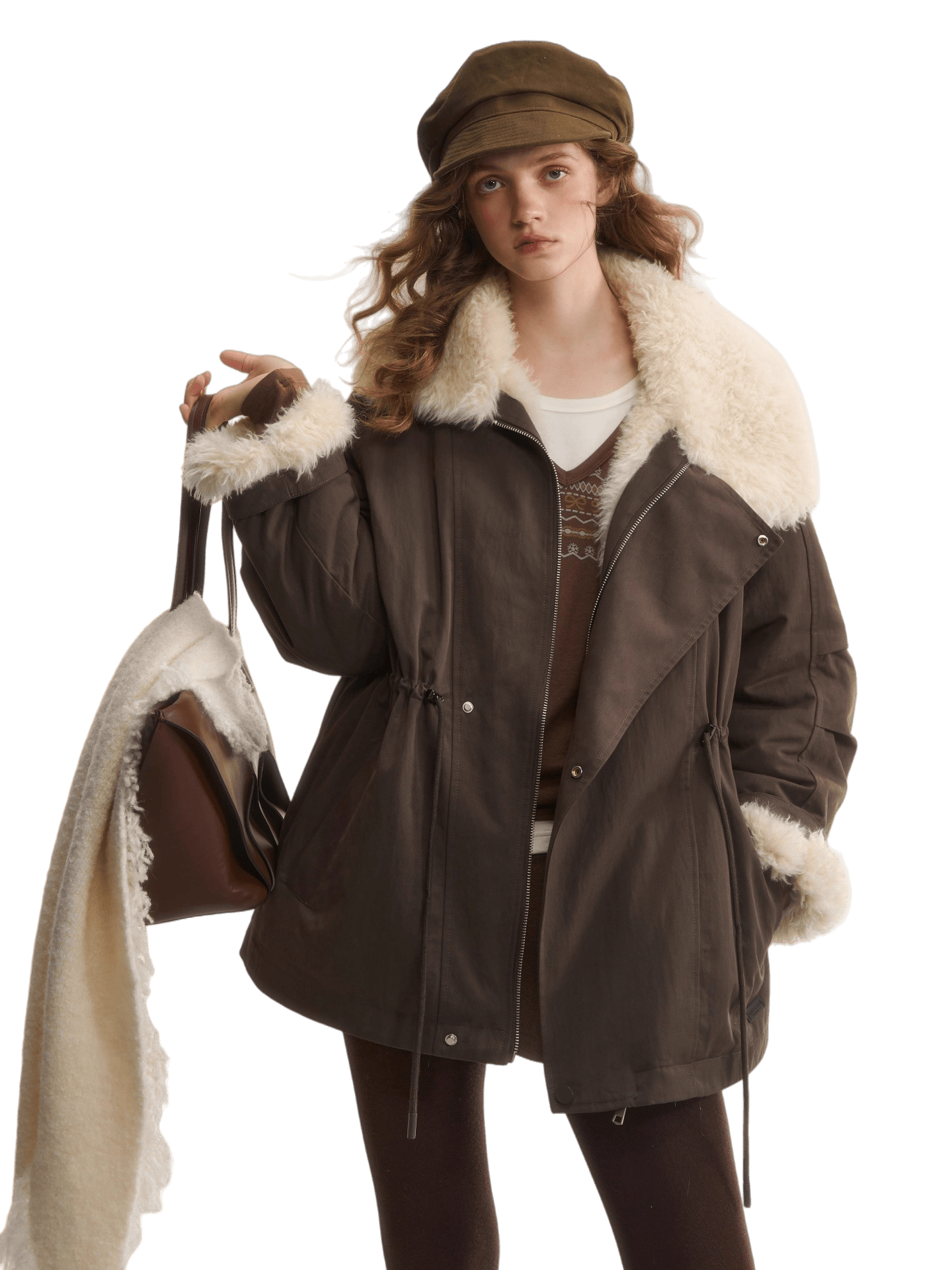 Faux-Fur Oversized Collar Jacket