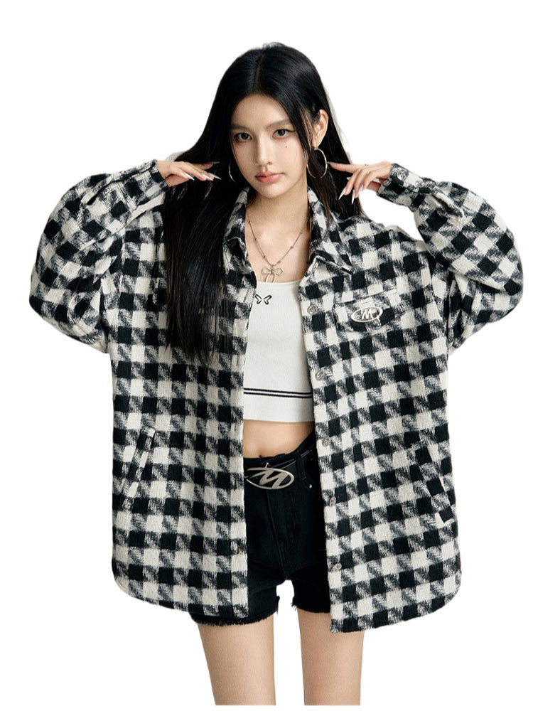 Black Plaid Oversized Shirt Jacket