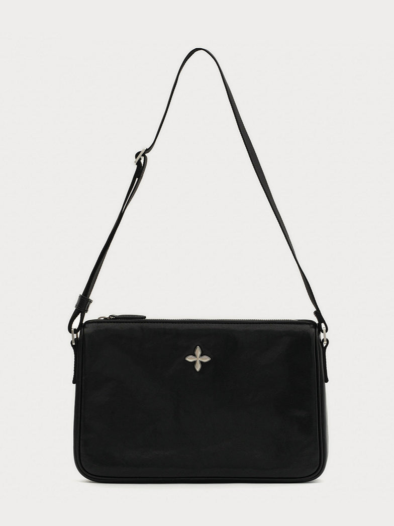 Black &amp; Silver Badge Leather Bag