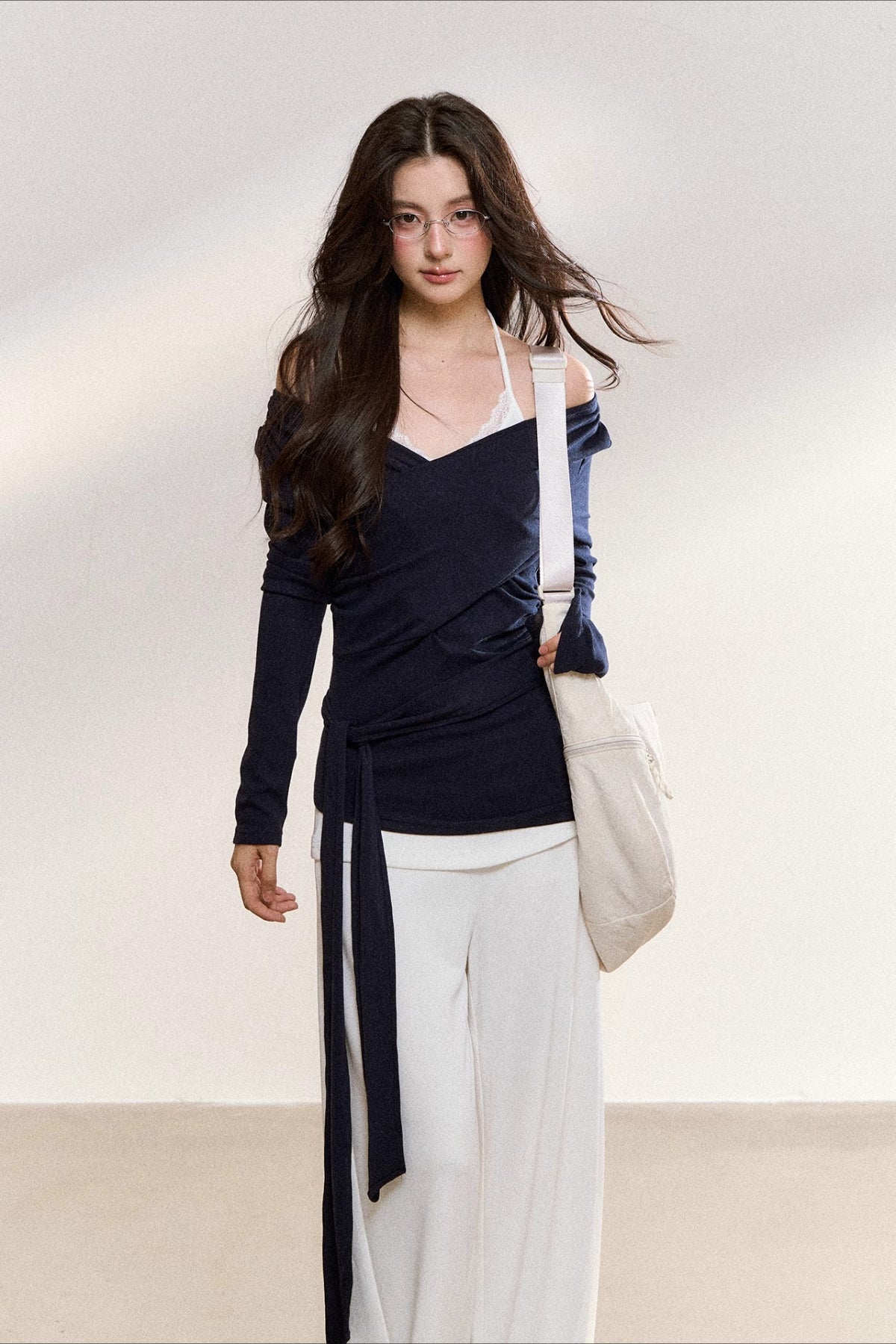 Navy Layered Off-Shoulder Blouse - CHINASQUAD
