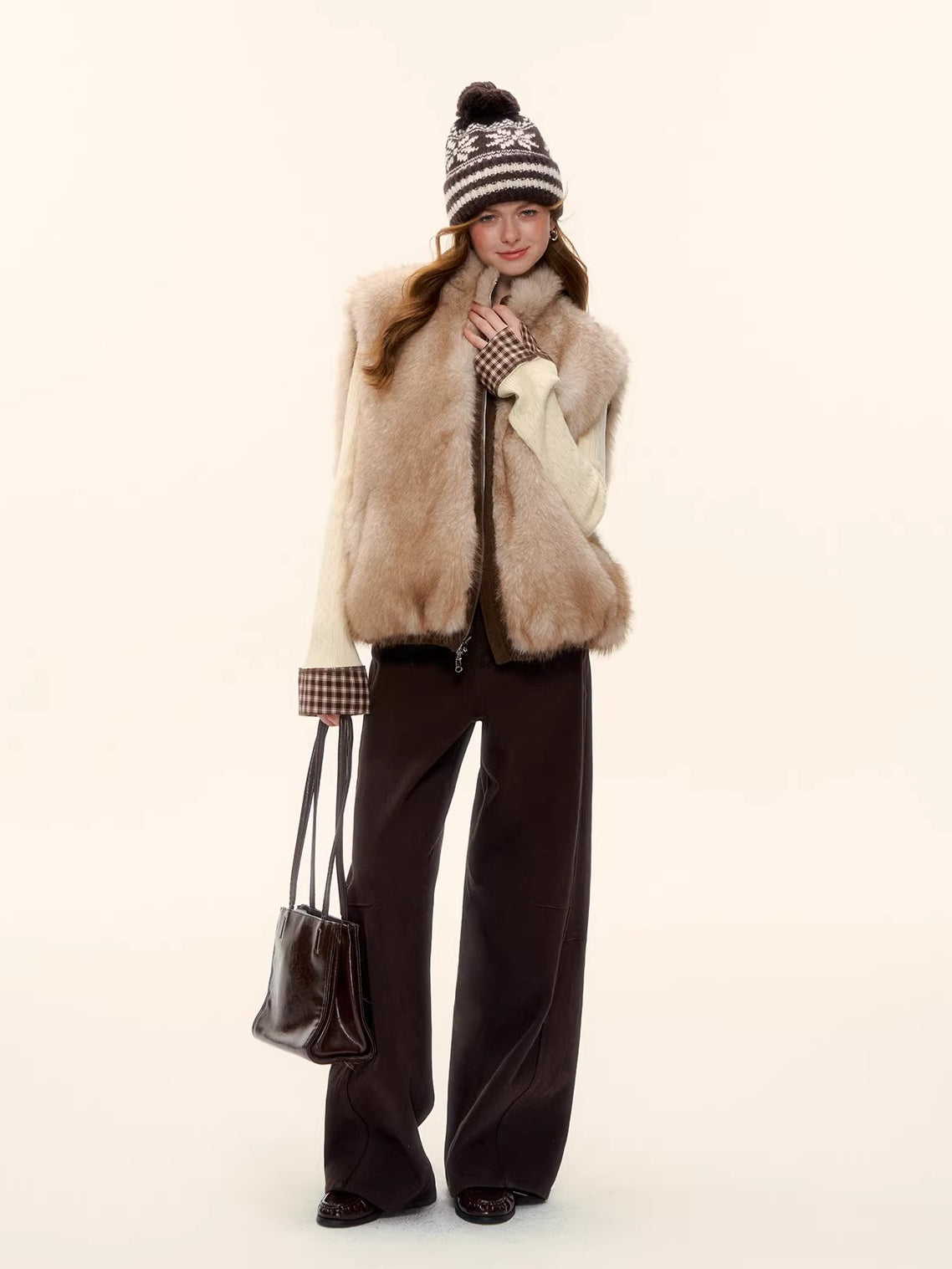 Vintage Reversible Wool-Blend Faux Fur Vest