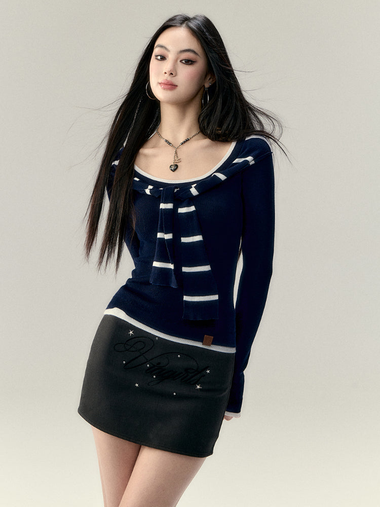 Two-Way Neckline Knit Blouse