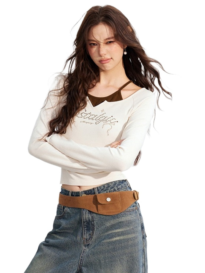 Butterfly Print Layered Slim-Fit T-Shirts