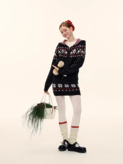 Hooded Knit Cardigan &amp;  Mini Skirt Two-Piece Set