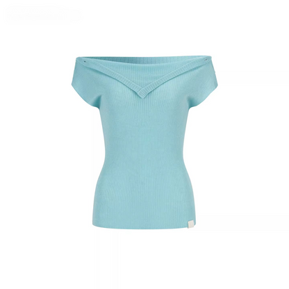 Folded Off-Shoulder Knit T-Shirt