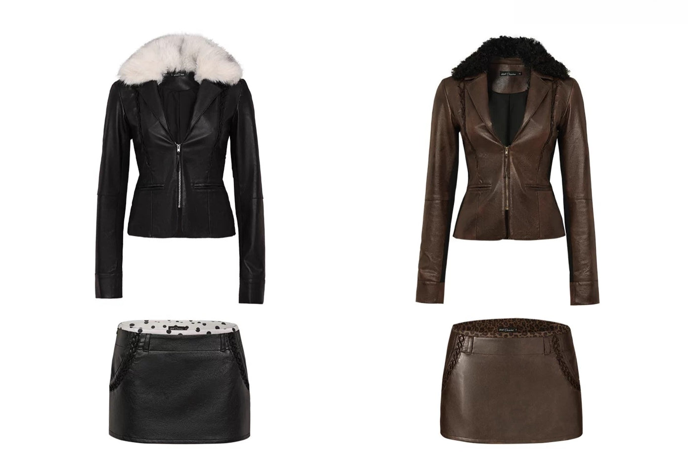 Fur-Collar Printed Leather Suit Set