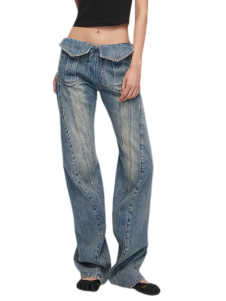 Washed Deconstructed Wide-Leg Jeans