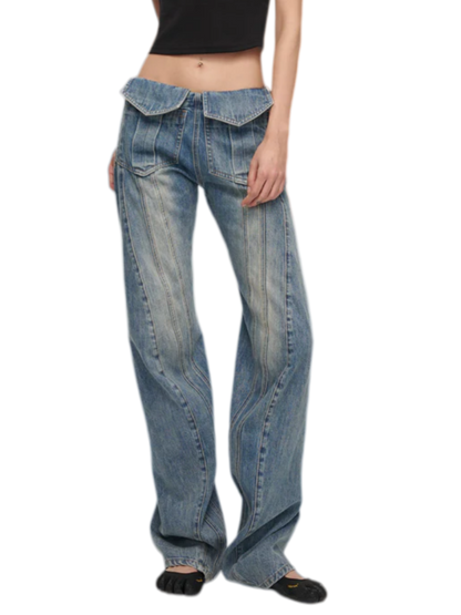 Washed Deconstructed Wide-Leg Jeans