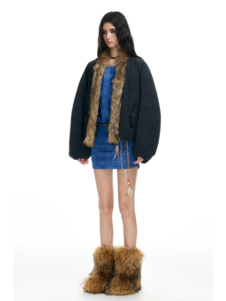 Oversized Waterproof Quilted Fur Collar Coat