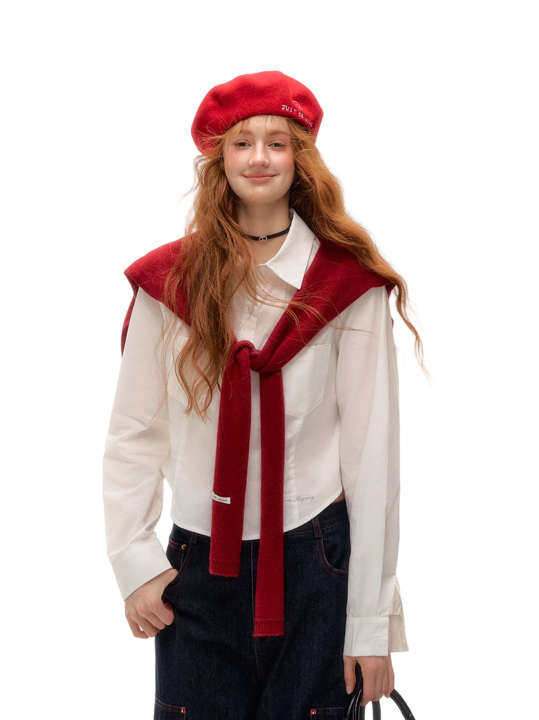 Turn-Down Collar Embroidered Cropped Shirt