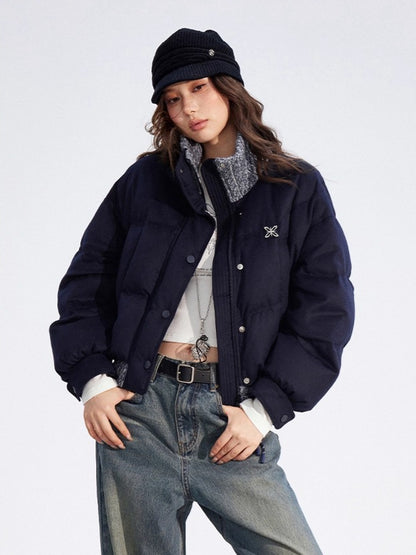 Wool-Blend Knit Spliced Down Jacket