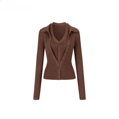 Layered Placket Faux Two-Piece Knit Cardgian