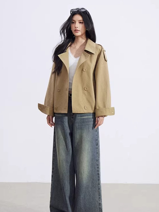 Plaid Patchwork Double-Breasted Short Jacket