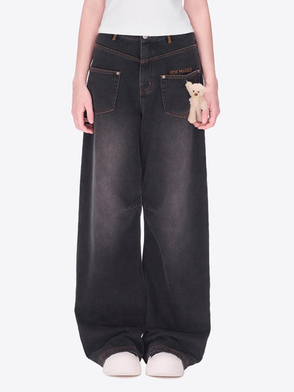 Relaxed Fleece-Lined Curved Denim Pants