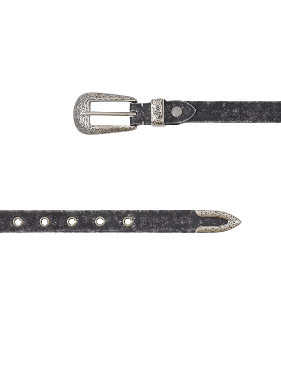 Matte Silver Alloy Buckle Distressed Leather Belt