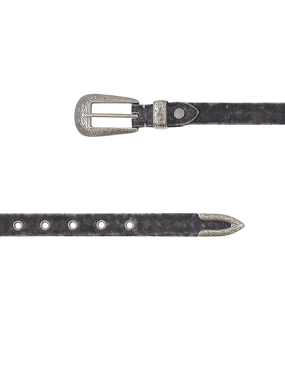 Matte Silver Alloy Buckle Distressed Leather Belt