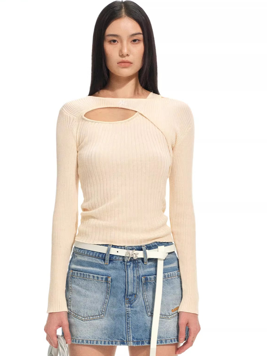 Olympia Long-Sleeve Fitted Knit Crewneck