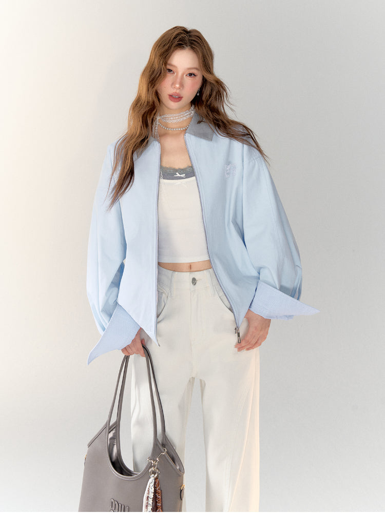 Light Blue Collar Color-block Workwear Jacket