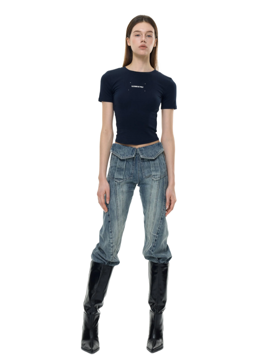 Washed Deconstructed Wide-Leg Jeans