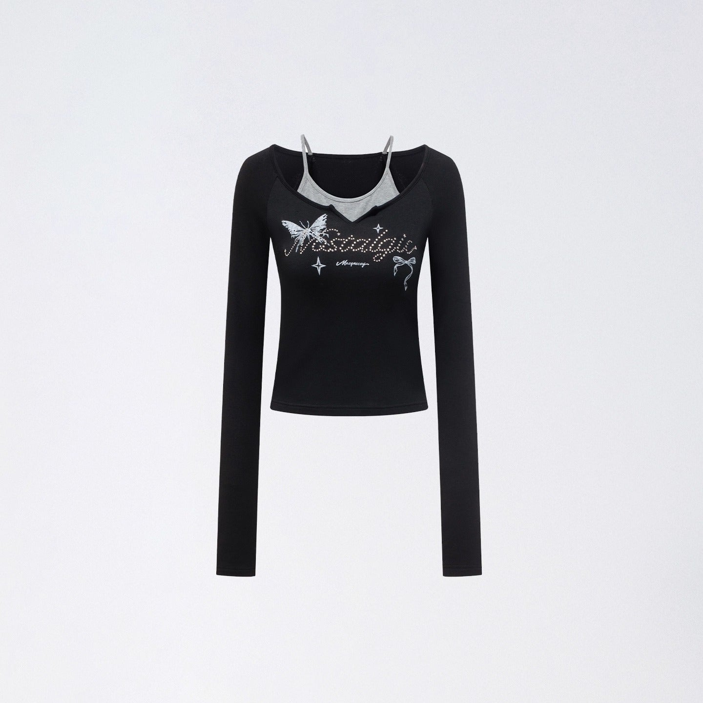 Butterfly Print Layered Slim-Fit T-Shirts