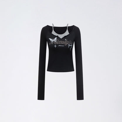 Butterfly Print Layered Slim-Fit T-Shirts