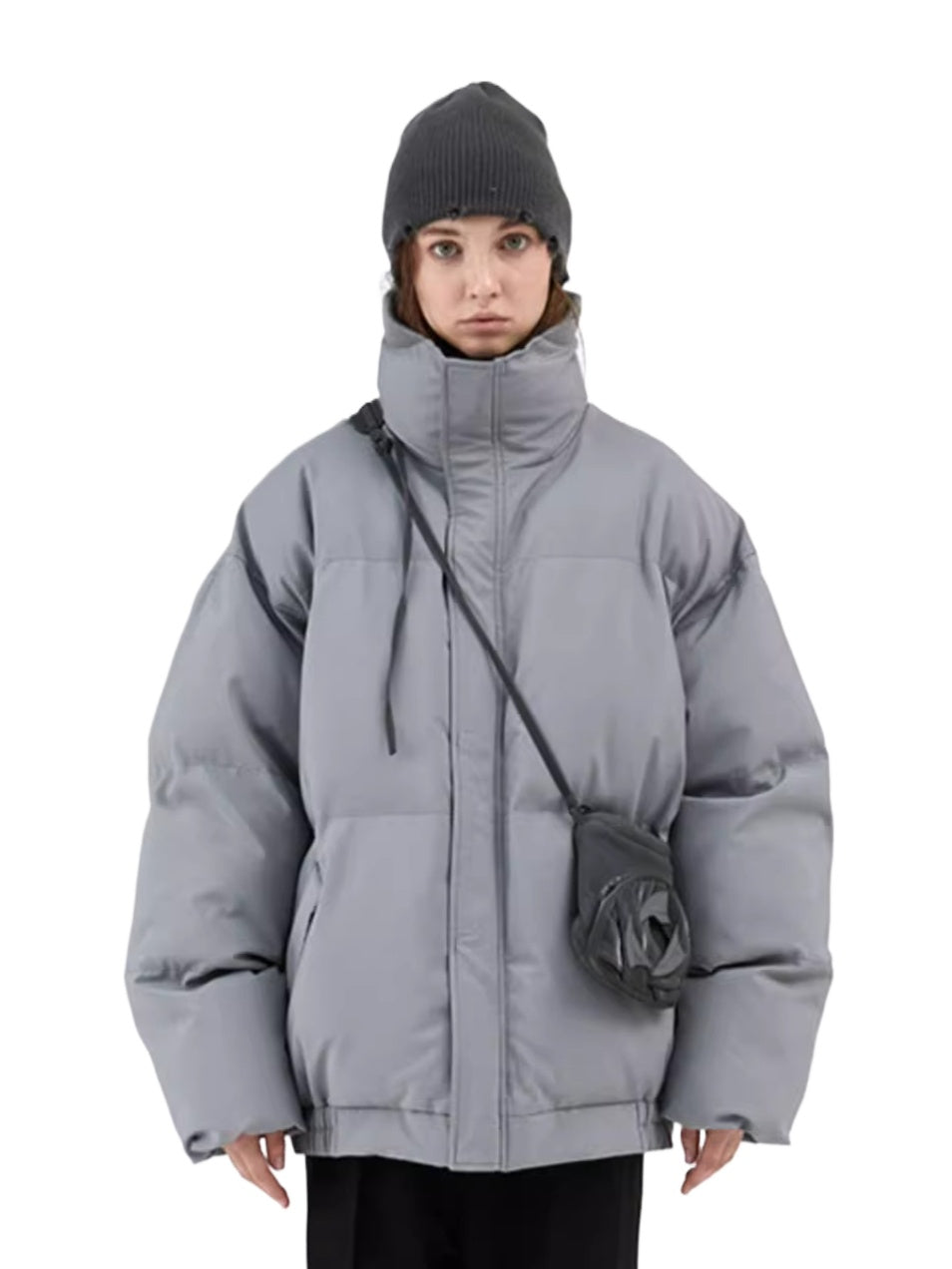 Textured Stripe-Panel Oversized Winter Puffer Jacket