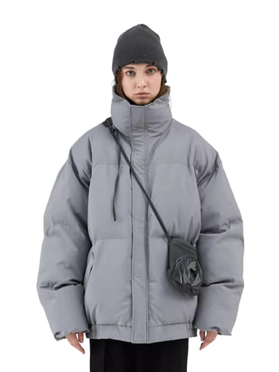 Textured Stripe-Panel Oversized Winter Puffer Jacket