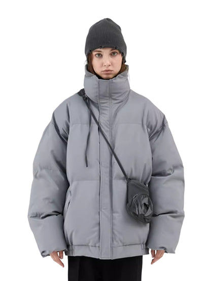 Textured Stripe-Panel Oversized Winter Puffer Jacket