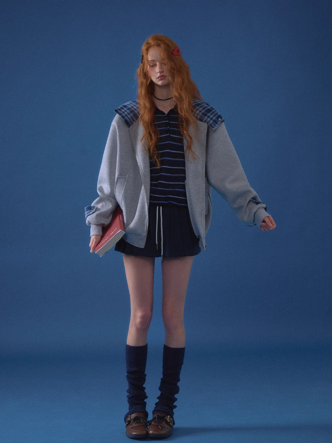 Patchwork Loose Embroidered Zip-Up Hoodie