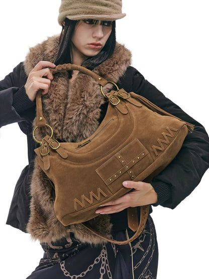 Vintage Studded Fringe Punk Shoulder Bag