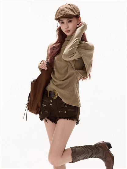 Relaxed Draped Batwing Knit Pullover