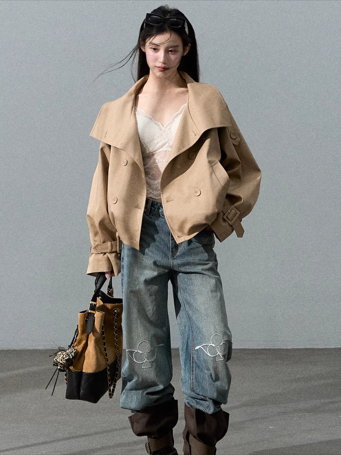 Vintage-Washed Cotton Wide-Leg Jeans