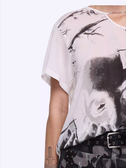 Blend Open-Back Chain Detail Loose T-Shirt