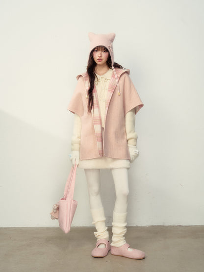 Wool Double-Sided Hooded Cape Coat