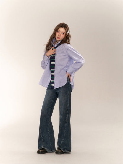 Wavy Hem Bell-bottom Straight-Leg Jeans