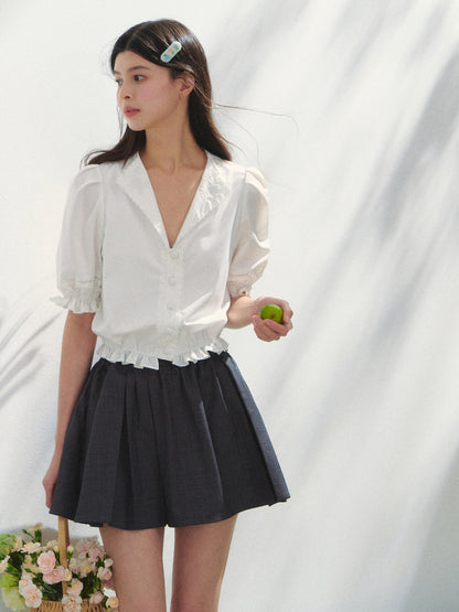 French-style V-neck Embroidered Shirt