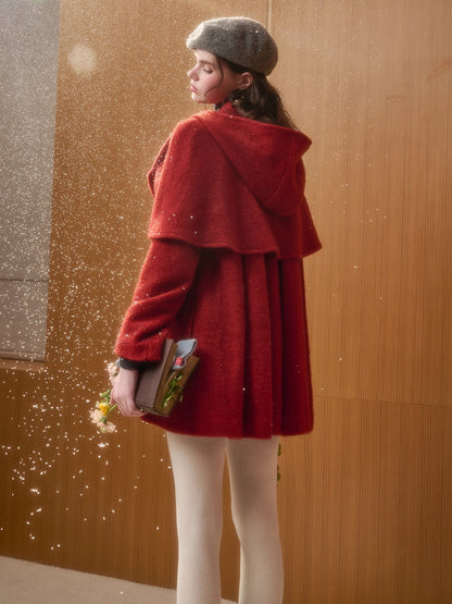 Little Red Hood Winter Knit Cape
